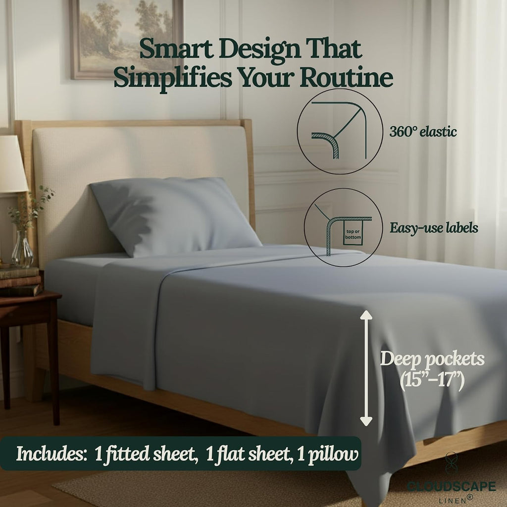 CLOUDSCAPE 100% Egyptian Cotton Sheets Twin XL Size, 3 Pieces Breathable and Naturally Cooling Bedding Set, Long-Staple Cotton for Ultra Soft, Deep Pocket Fitted up to 16', Charcoal