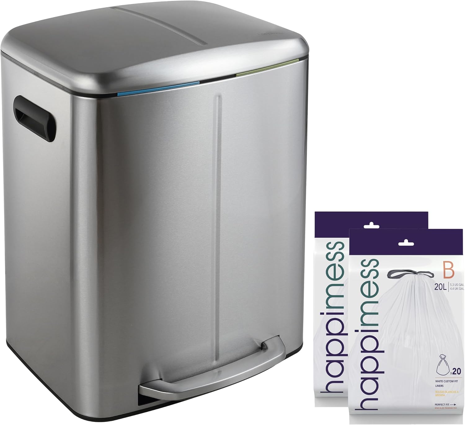 happimess HPM1005A Marco Rectangular 10.6-Gallon Double Bucket Trash Can with Soft-Close Lid, Stainless Steel, Fingerprint Resistant, Modern, Minimalistic for Home, Kitchen, Office, Bedroom, Bathroom