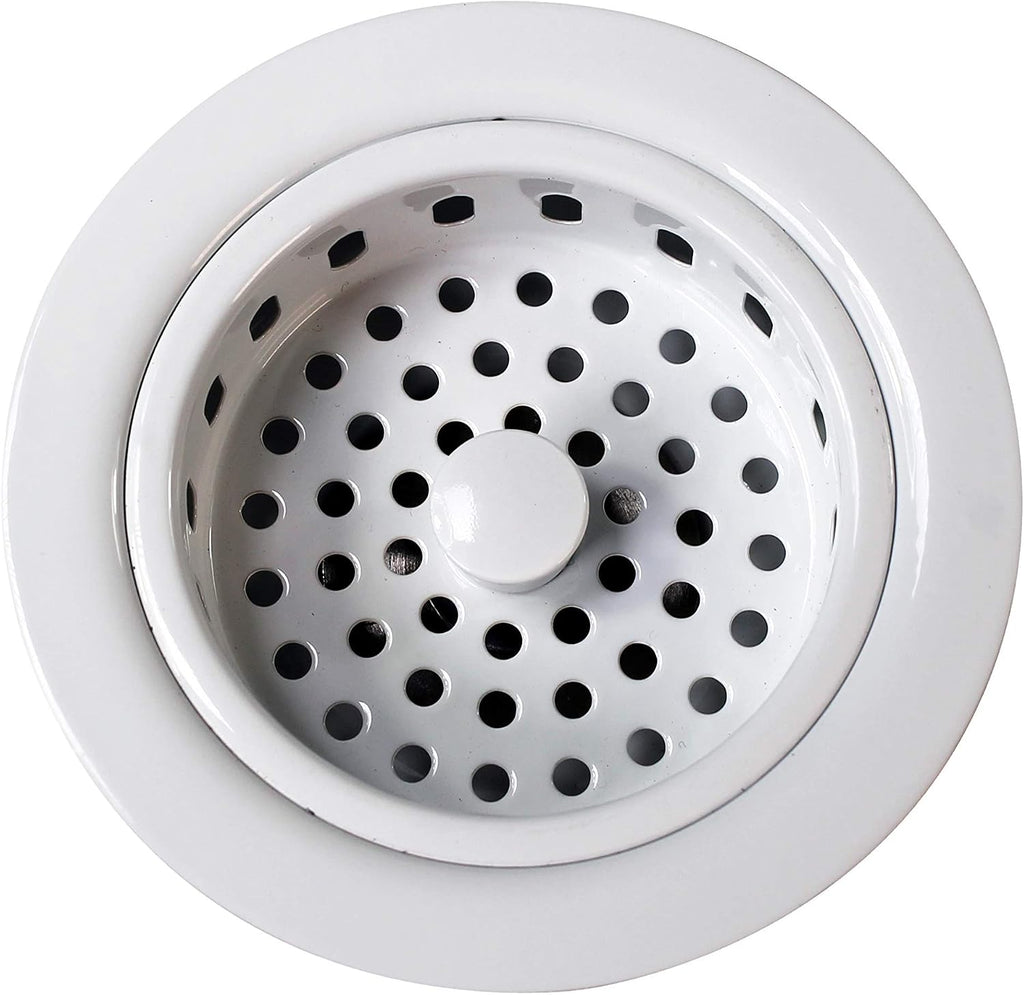 Westbrass CO2185-50 Combo Pack 3-1/2' Post Style Large Kitchen Sink Basket Strainer and Waste Disposal Drain Flange with Stopper, Powder Coat White