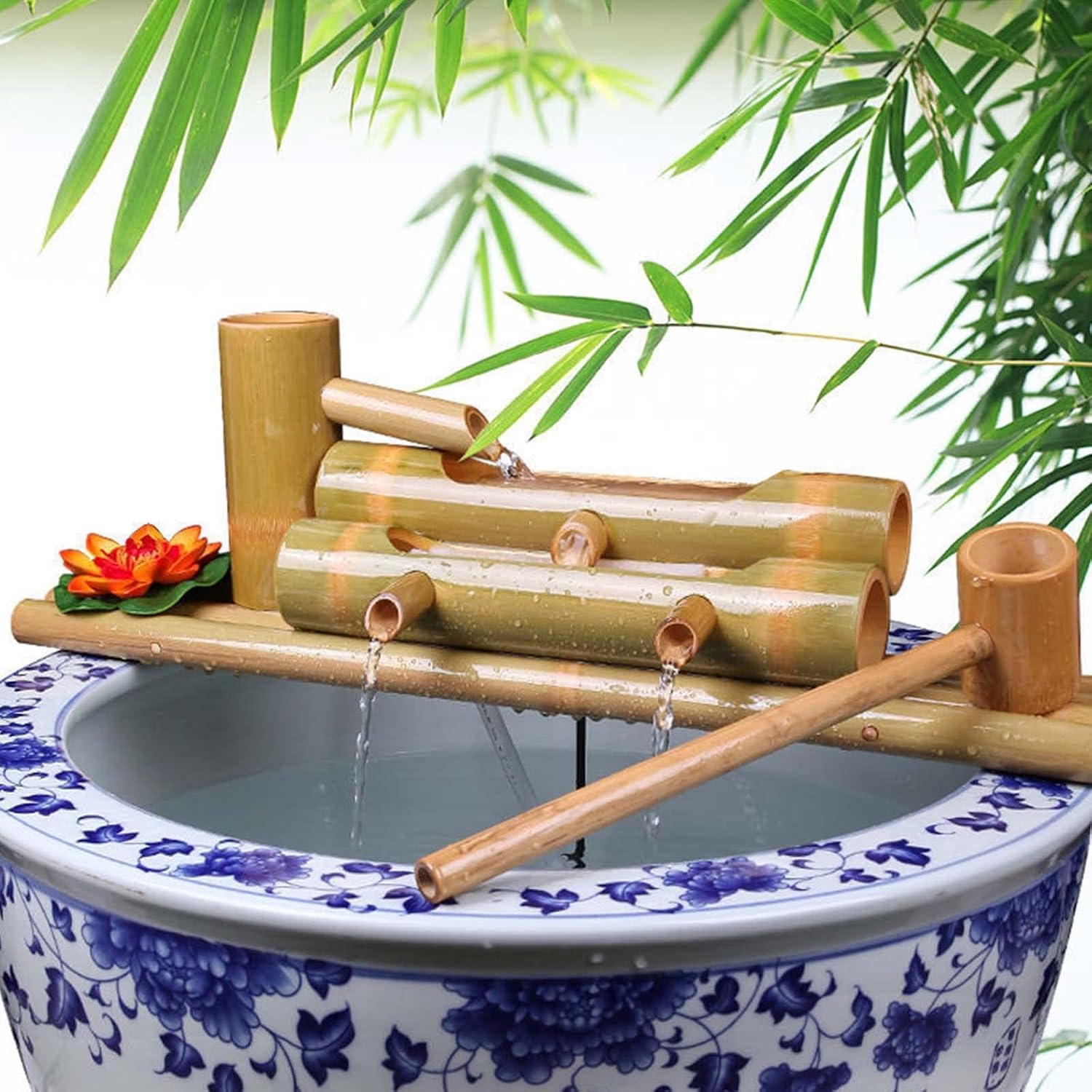 Bamboo Fountain Kit with Pump Solar Fountain for Outside, Zen Garden Water Fountain Bamboo Water Feature Swing Pump Water Landscape Japanese Garden Decoration,50cm,90cm