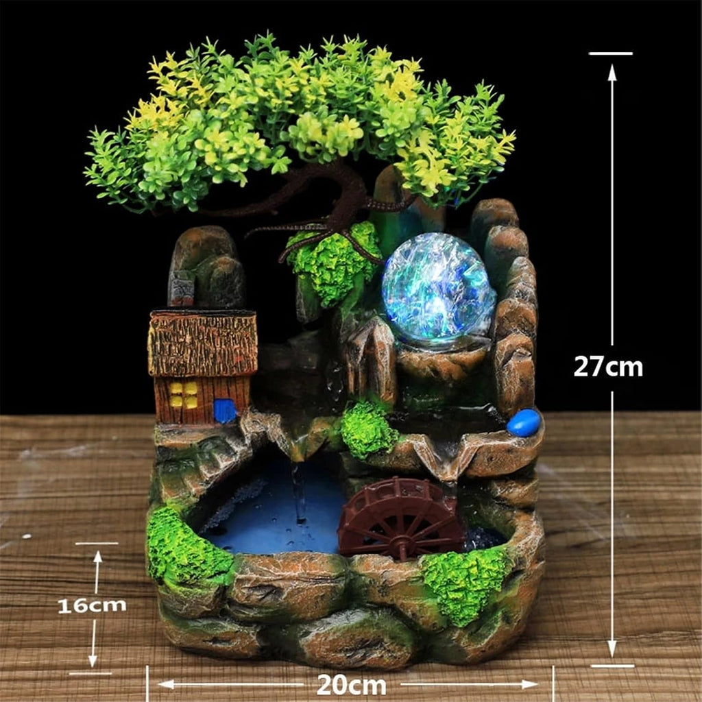 Tabletop Fountain Tabletop Fountain Led Lights Resin Rockery Flowing Water Fountain Lucky Feng Shui Wheel Office Desktop Ornaments Home Decoration Tabletop Water Fountain