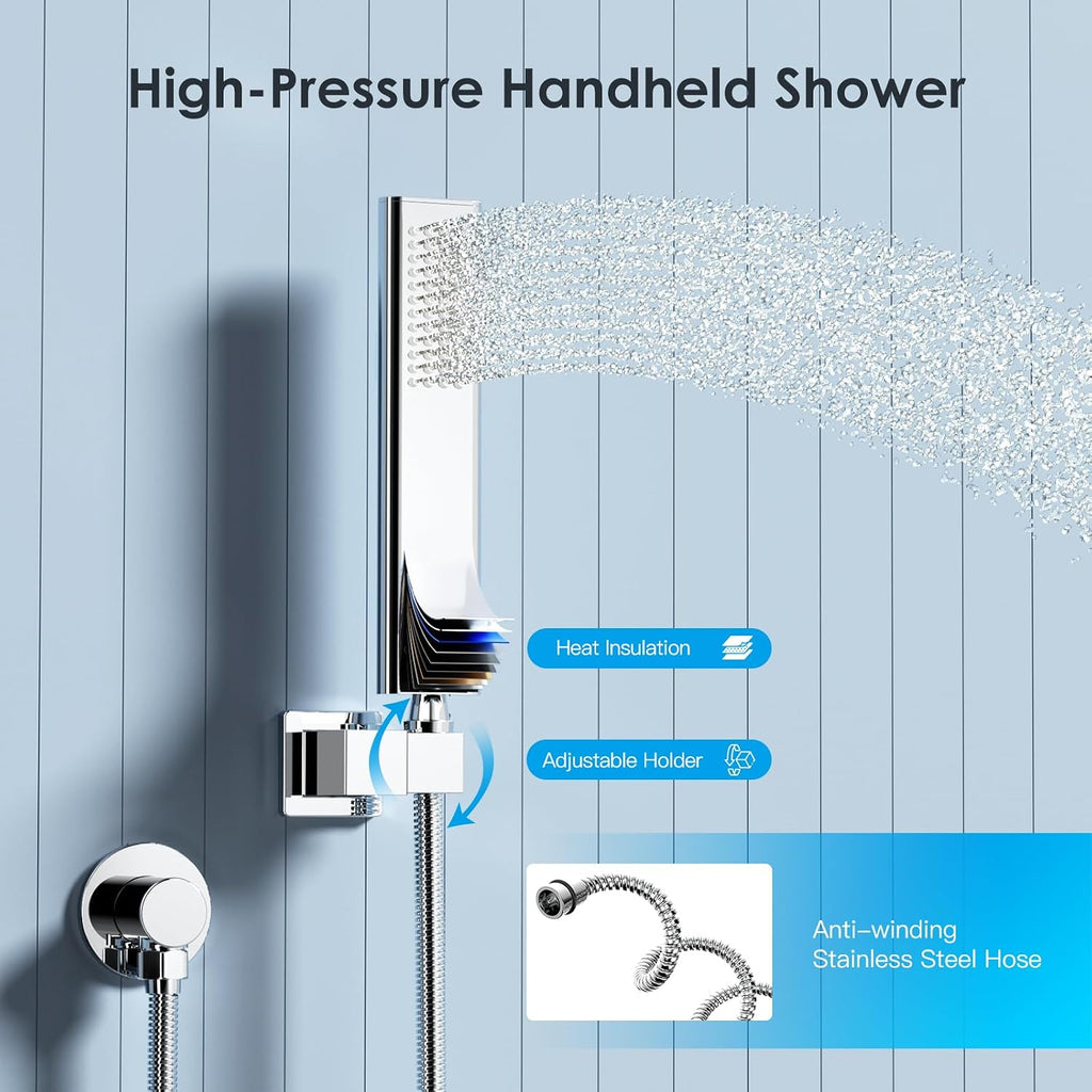 Shower System Shower Faucet Set with Push-Button Diverter and Wall Supply Elbow 10 Inch Shower Head Polished Chrome
