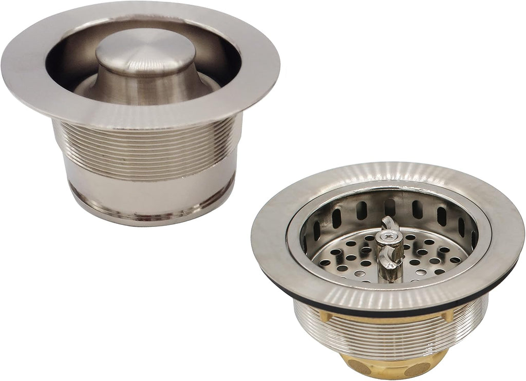 Westbrass CO2175-20 Combo Pack 3-1/2' Wing Nut Twist Style Large Kitchen Sink Basket Strainer and Waste Disposal Drain Flange with Stopper, Stainless Steel