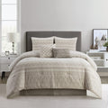 Grand Avenue Cotton Queen Size Comforter Set, 6 Piece, Beige Geometric Jacquard Bedding Set, Bedskirt, Pillows & Shams, Home Decor