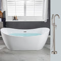 WOODBRIDGE 71'Freestanding White Acylic Soaking Bathtub with Drain Kit and Floor Mount Tub Filler in Brushed Nickel,BTA1517 -B/N-Drain &O +F0001BNSQ