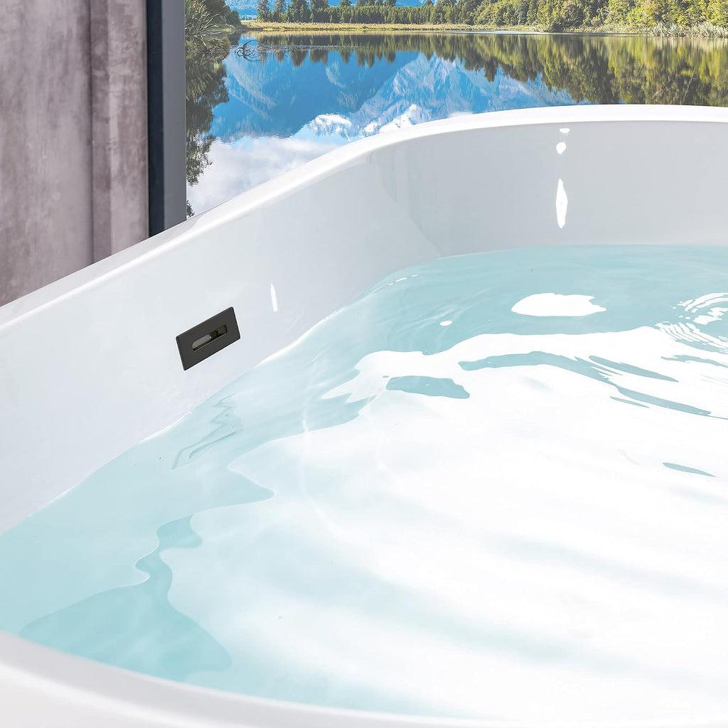 WOODBRIDGE 54'Freestanding White Acylic Soaking Bathtub with Matte Black Drain and Overflow,BTA1702-MB