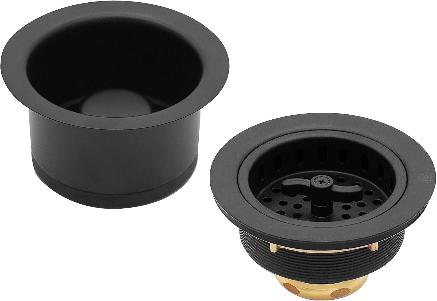 Westbrass CO2195-62 COMBO PACK 3-1/2' Wing Nut Twist Style Large Kitchen Sink Basket Strainer and Extra-Deep Collar Kitchen Sink Waste Disposal Flange with Stopper, Matte Black