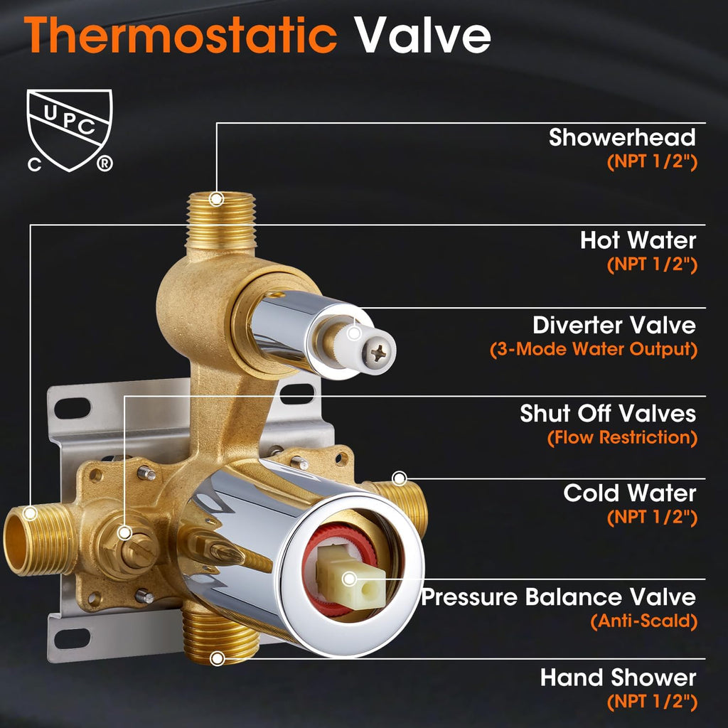 Shower System with Rain Shower Head, Handheld Spray, Rough-in Valve and Trim Kit 9 Inch Bathroom Luxury Rain Mixer Shower Complete Combo Set Wall Mounted High Pressure Shower Faucet Set Chrome
