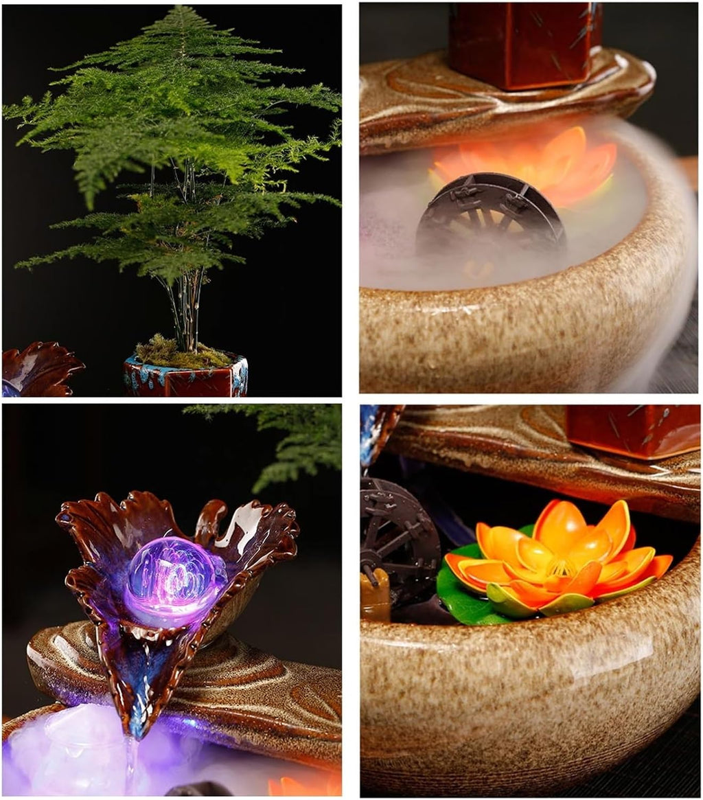 Tabletop Chinese Style Tabletop Fountain Relaxation Water Feature Circulating Ceramic Fish Tank Decor
