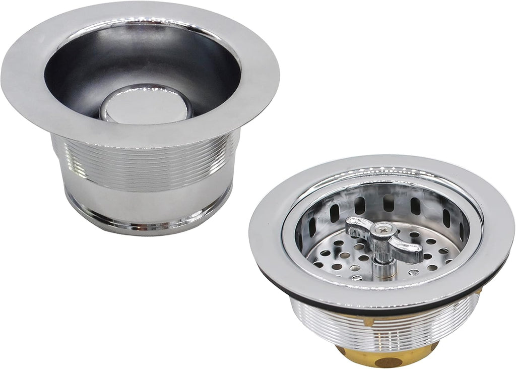 Westbrass CO2175-26 Combo Pack 3-1/2' Wing Nut Twist Style Large Kitchen Sink Basket Strainer and Waste Disposal Drain Flange with Stopper, Polished Chrome