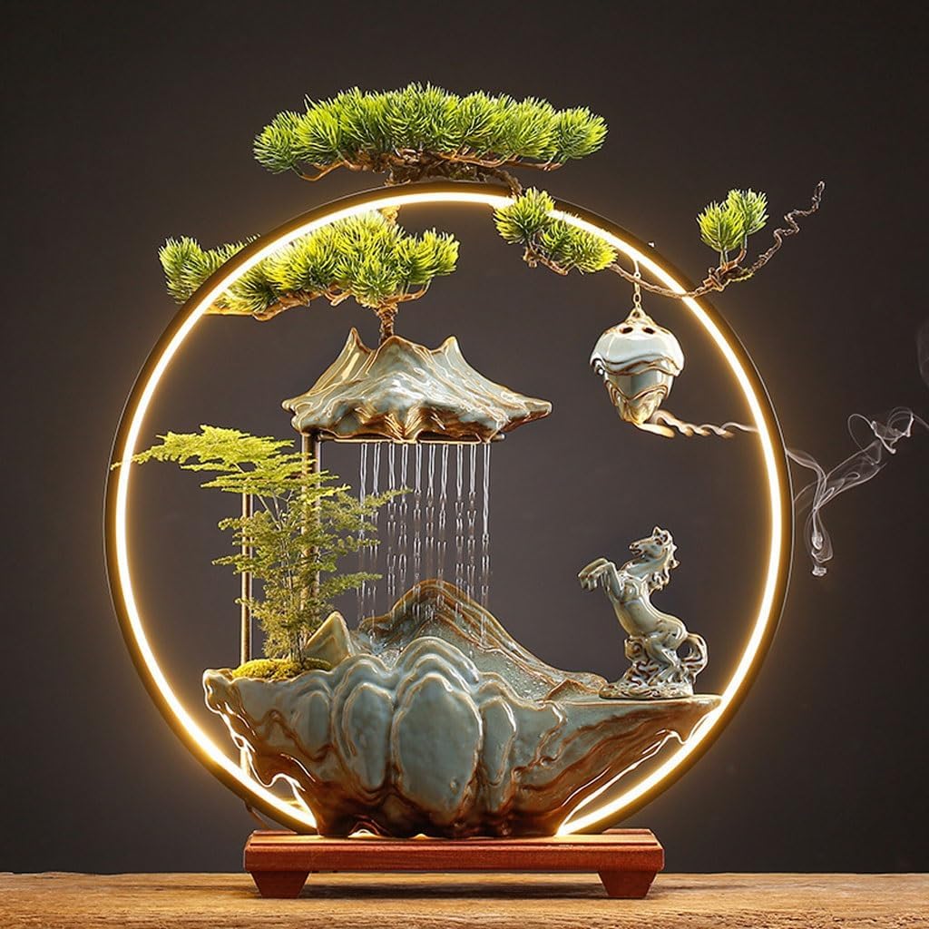 GUERNSEY Tabletop Fountain Lighting Water Ornaments Home Desktop Fountain Living Room Office Desktop Ornaments Decorations Indoor Fountain