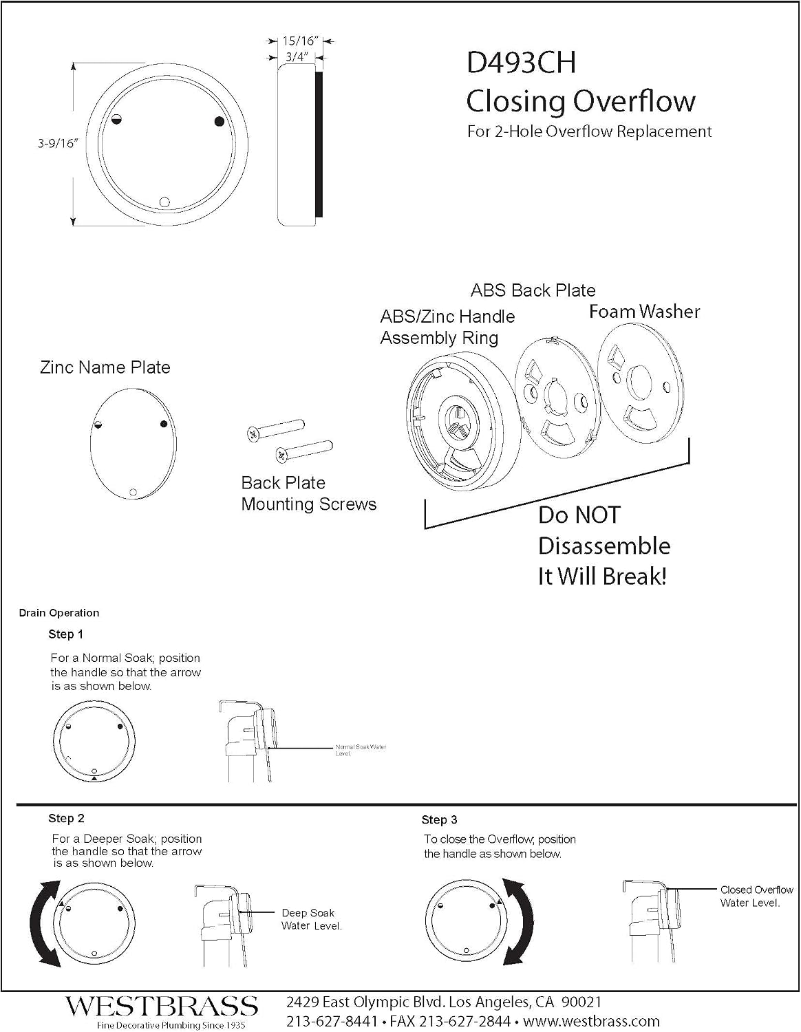 Westbrass D493CHM-50-26 Universal Patented Deep Soak Round Replacement 2-Hole Bathtub Overflow Cover for Full and Over-Filled Closure, Polished Chrome (50-Pack)