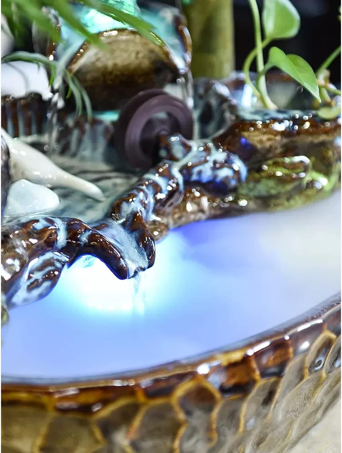 HIHELO Desktop Fountain Ceramic Tabletop Fountain Indoor Waterfall Fountain Decorative Tabletop Fountain for Bedroom, Office, Living Room Water Fountain Outdoor