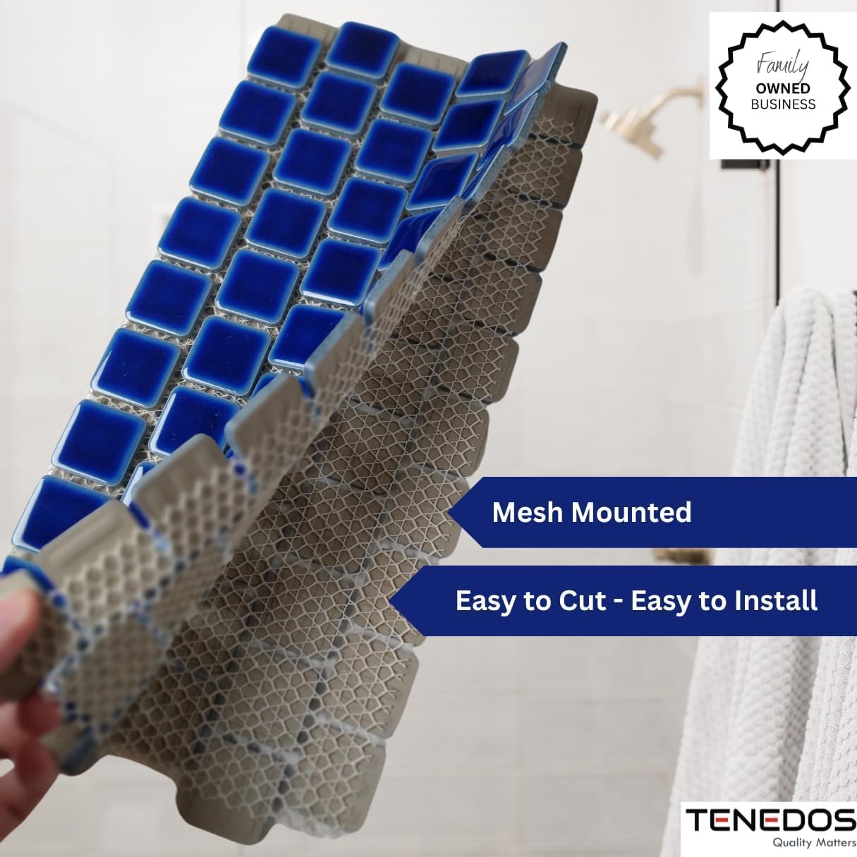 Tenedos PL-110 Viaggio Royal Blue 1x1 Porcelain Pool Mosaic Tile for Wall Floor Kitchen Backsplash Bathroom Shower Accent Durable Water Resistant (10 Sheets)