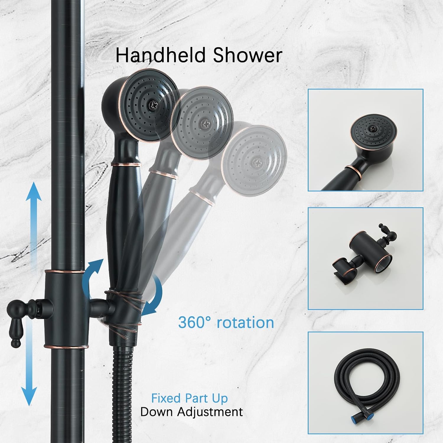 Rain Shower System Oil Rubbed Bronze Outdoor Shower Faucet Set with 8 Inch Rainfall Shower Head Handheld Spray 2 Cross Handles Wall Mounted Bathroom Shower Fixtures Solid Brass