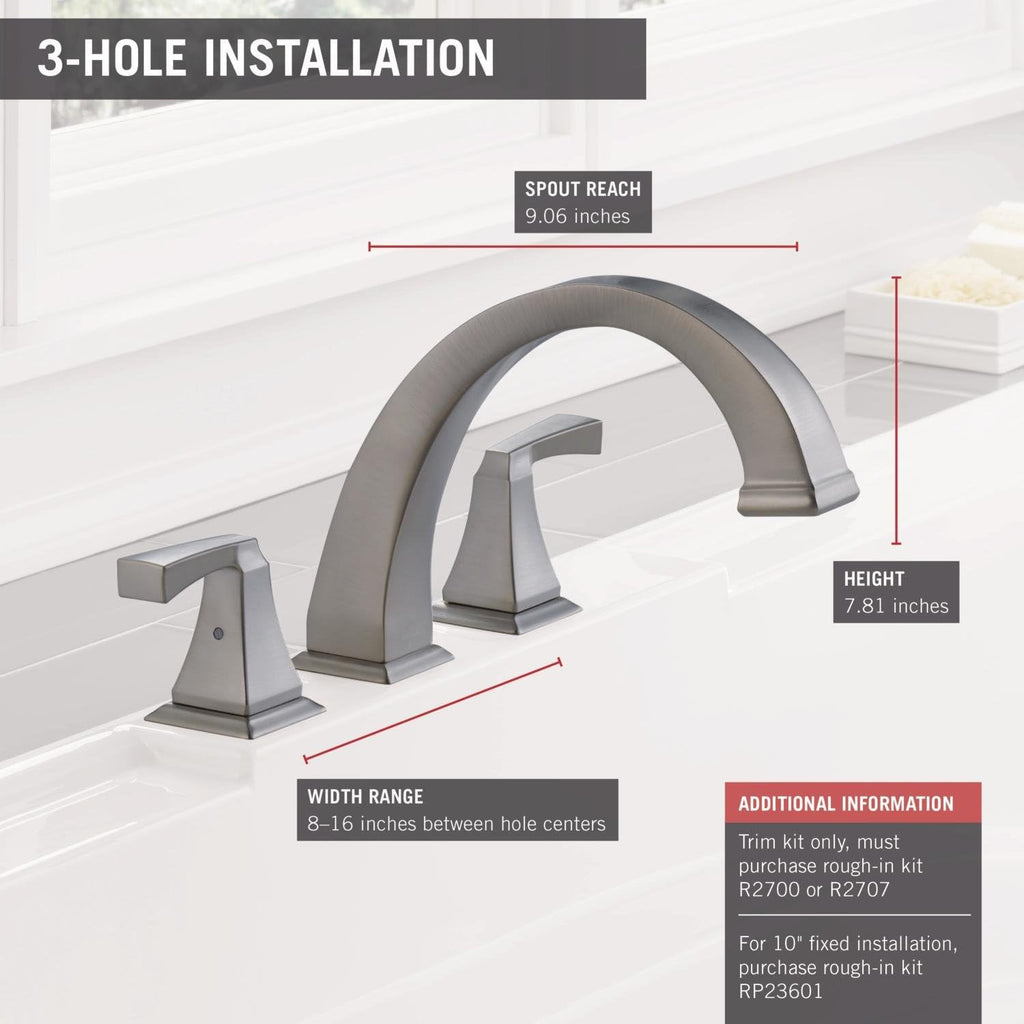 Delta Faucet Dryden Roman Tub Faucet - T2751-SS - Bathtub Faucet Trim & Handles - Bathroom Accessories - Stainless (Valve Sold Separately)