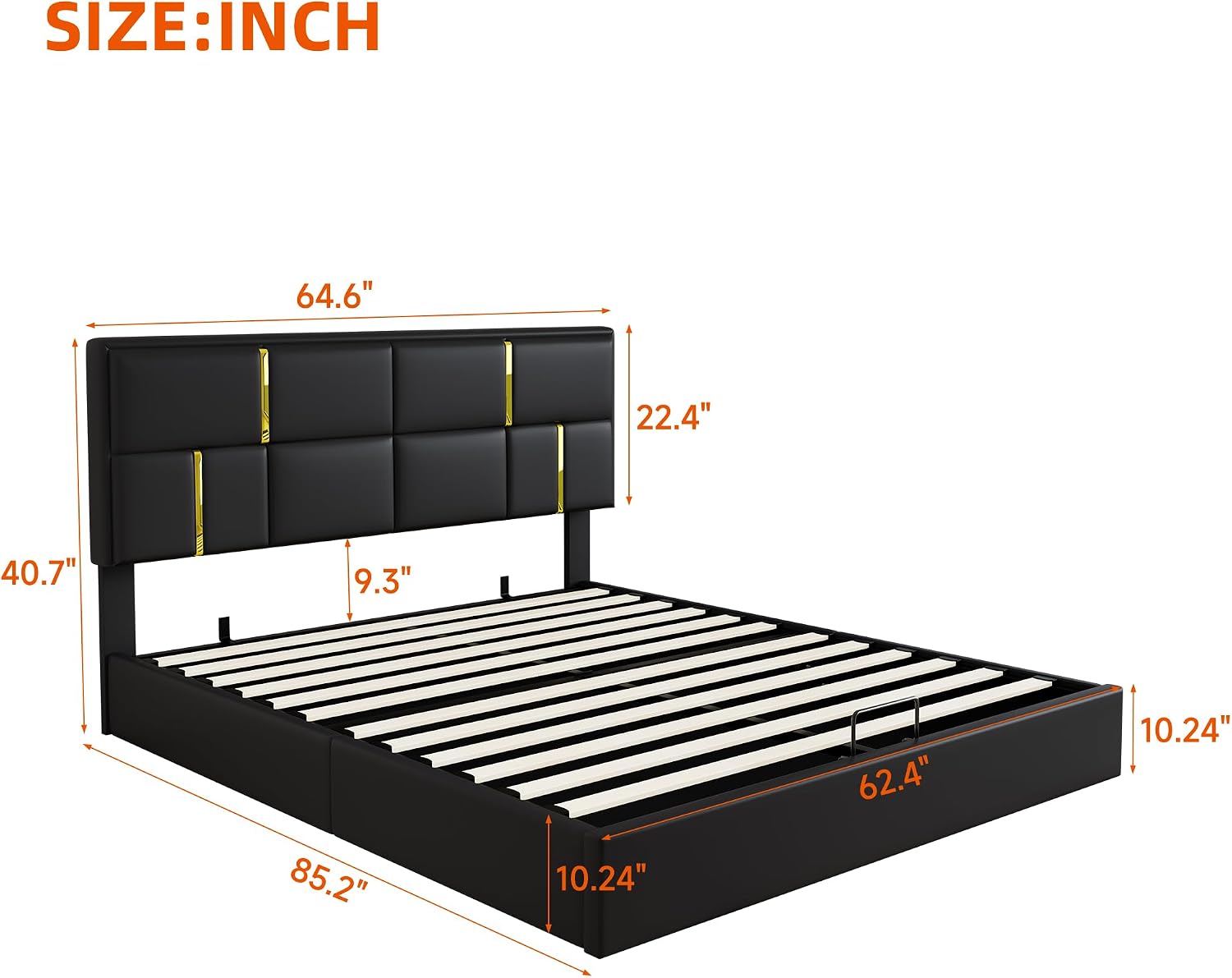 2-Pieces Bedroom Sets, Queen Size PU Upholstered Platform Bed with Hydraulic Storage System, Wood Platform Bed Frame with Metal Legs Storage Ottoman for Kids Teens Adults Bedroom, Black
