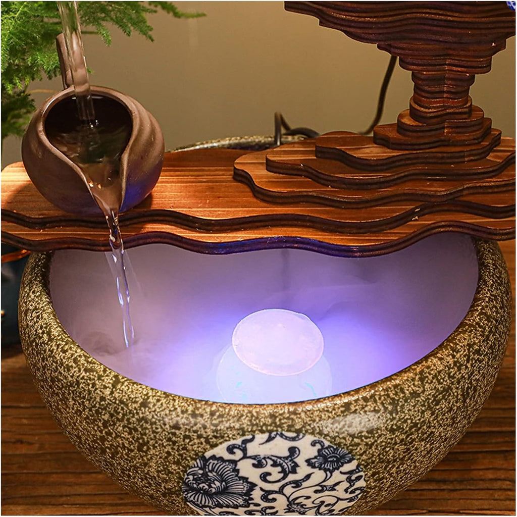HIHELO Indoor Tabletop Waterfall Fountain Tabletop Fountain with Light Office Home Desk Decoration Tabletop Ornaments Desktop Flowing Water Waterfall Fountain Meditation Fountain