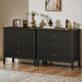 May in Color Large Black Fluted 3 Drawer Dresser Set of 2, Chest of Drawers with Ball Bearing Slide Modern 30 inch Tall Wood Nightstand with Spacious Storage for Bedroom Hallway Living Room Entryway