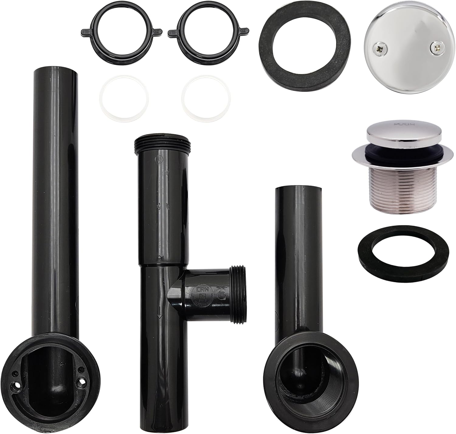 Westbrass Y593144CP-12 14' Black Tubular Bath Waste & Overflow Assembly with Tip-Toe Drain Plug and Two-Hole Faceplate, Polished Chrome (12-Pack)