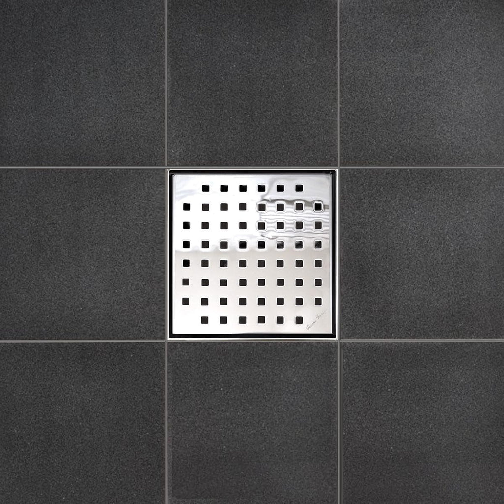 SereneDrains 304 Stainless Steel 6 Inch Square Polished Chrome Shower Drain Kit for Tile Floor Drain Grate Cover Hair Catcher Trap Strainer Filter (Polished Chrome, Traditional Square Design)