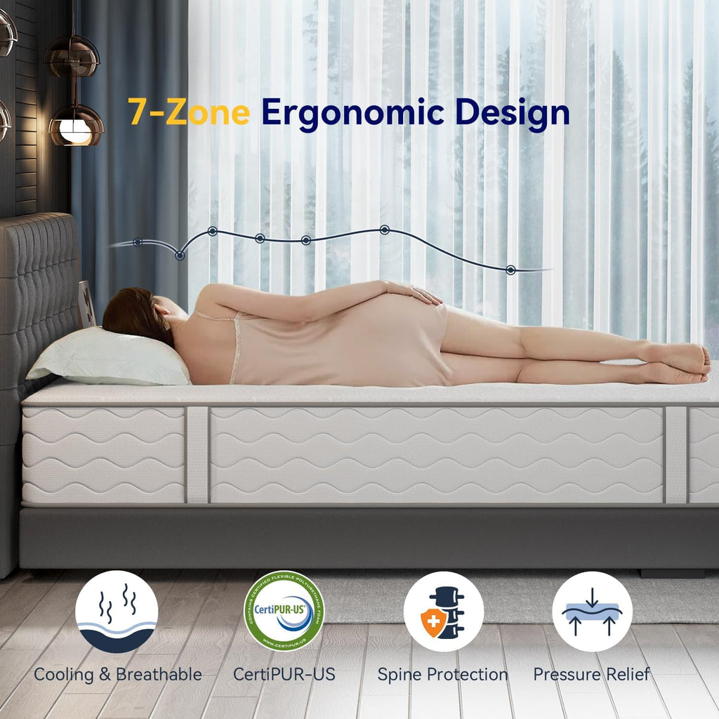 14 Inch Queen Mattress for Heavy People, Cooling Hybrid Mattress with Ice Silk Cover & Gel Memory Foam, 7-Zone Ergonomic Support, Extra Firm Bed with Strong Edge Support, No Sagging & Pressure Relief