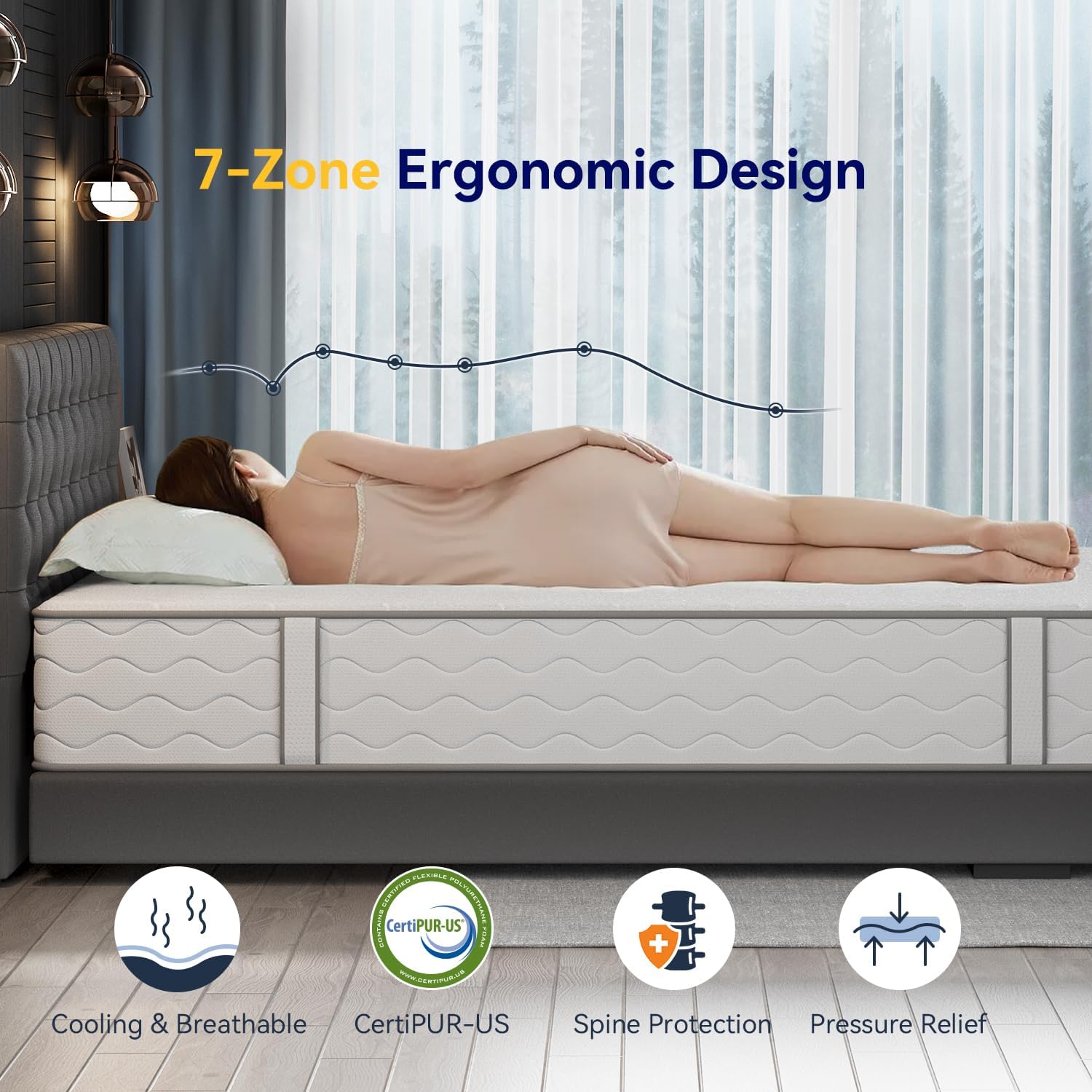 14 Inch Queen Mattress for Heavy People, Cooling Hybrid Mattress with Ice Silk Cover & Gel Memory Foam, 7-Zone Ergonomic Support, Extra Firm Bed with Strong Edge Support, No Sagging & Pressure Relief
