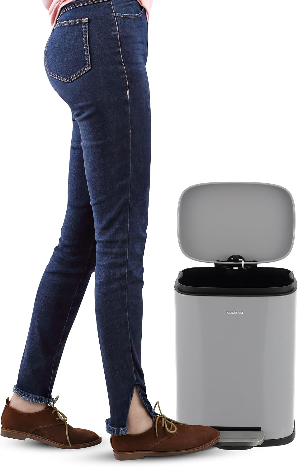 happimess HPM1006I Connor Rectangular 13-Gallon Trash Can with Soft-Close Lid and Free Mini Trash Can, Fingerprint Resistant, Modern, Minimalistic for Home, Kitchen, Office, Bathroom, Fog Gray