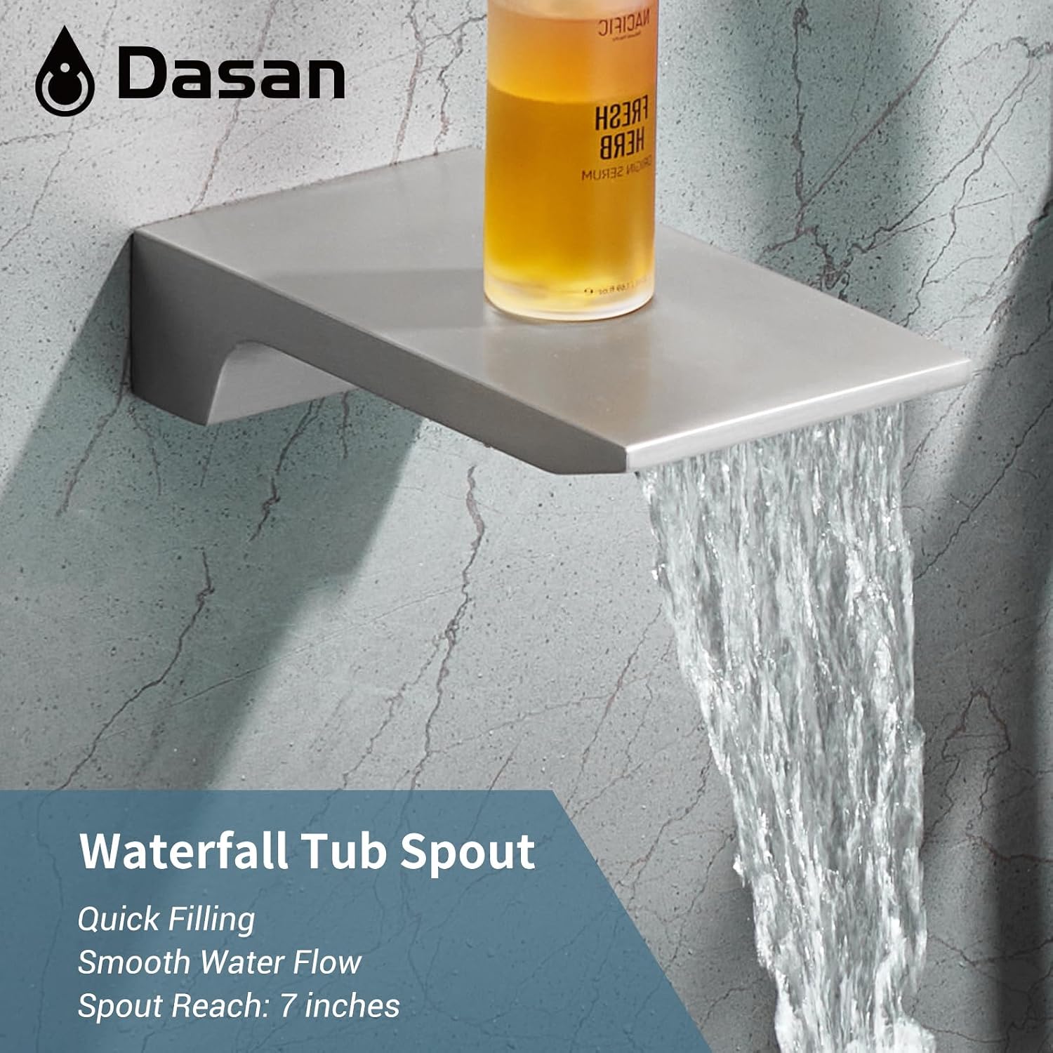 DASAN Tub Shower Faucets Sets Complete Brushed Nickel Bathtub Shower System with Waterfall Tub Spout, Bathtub Faucet Set Tub and Shower Faucet Combo Trim Kit with Valve, DA-SS04BN-S10W