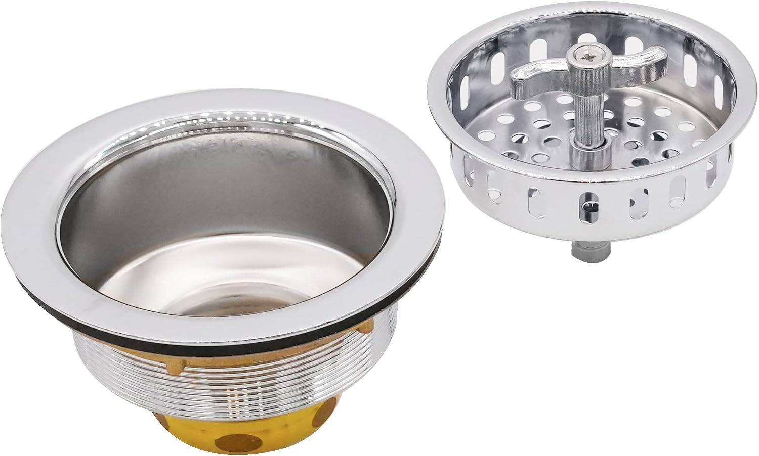 Westbrass CO2175-26 Combo Pack 3-1/2' Wing Nut Twist Style Large Kitchen Sink Basket Strainer and Waste Disposal Drain Flange with Stopper, Polished Chrome