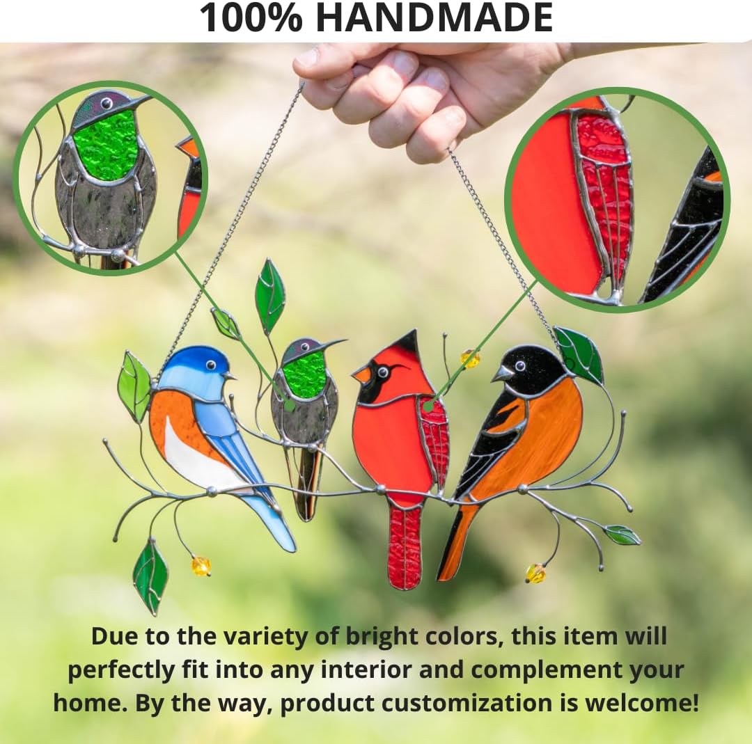 Birds Stained Glass Window Hangings Stained Glass Cardinal Suncatcher Hummingbird Gift Bluebird Art