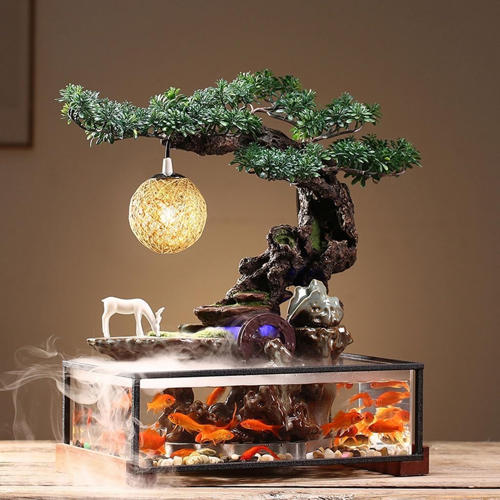 GUERNSEY Tabletop Fountain Study Desk Water Fish Tank Ornaments Home Living Room Desk Decoration Water Circulation Fountain Indoor Fountain