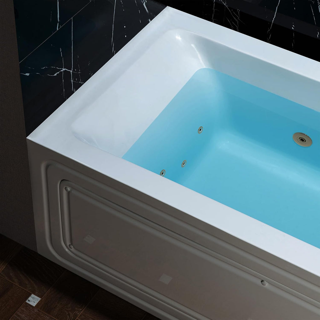 WOODBRIDGE 60' x 30' Alcove Acrylic Rectangular Whirlpool Heated Jetted Tub in White with right Drain, Brushed Gold Finish Trim and Drain Kit Included, BS666-R-BG03