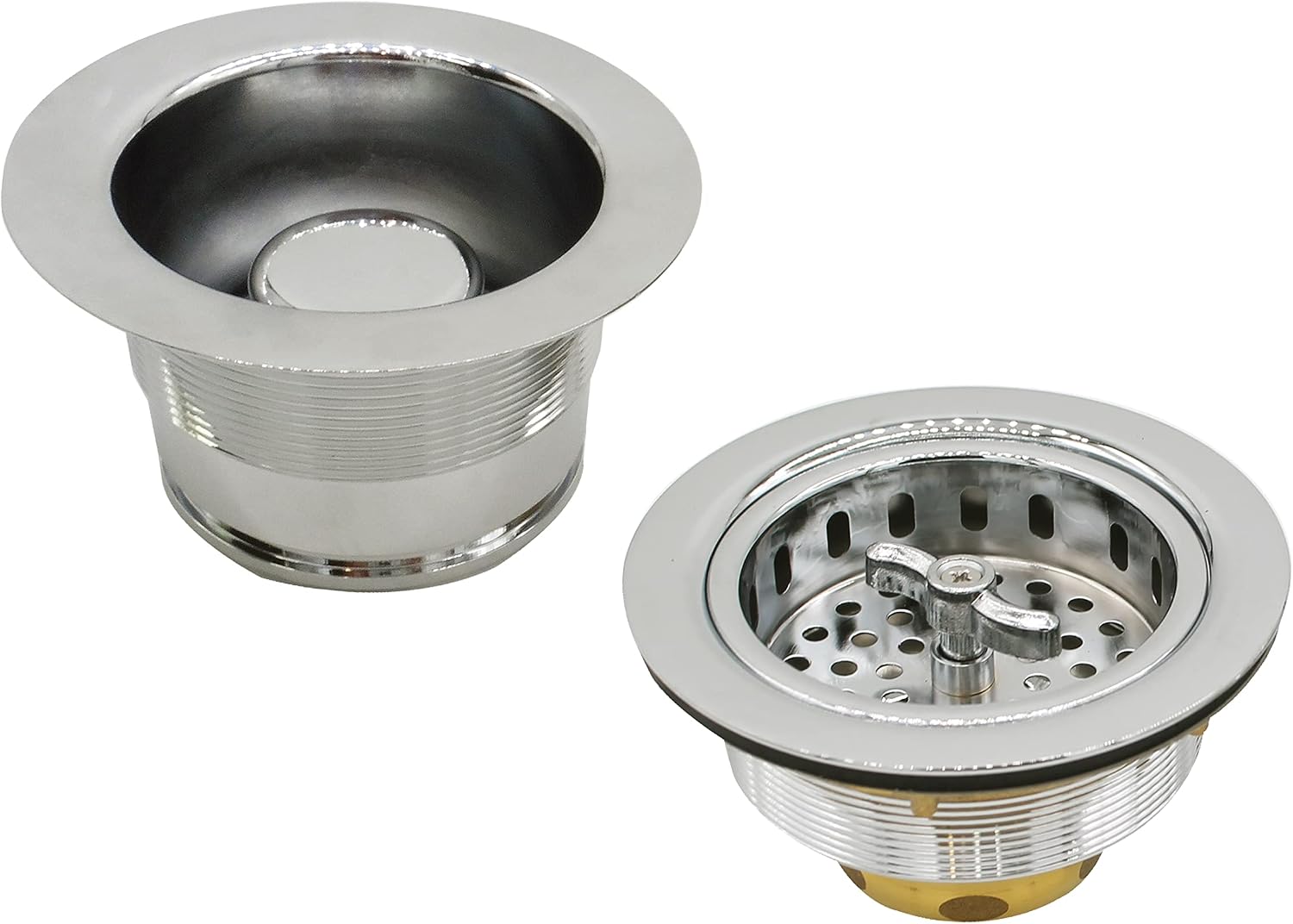Westbrass CO2175-05 Combo Pack 3-1/2' Wing Nut Twist Style Large Kitchen Sink Basket Strainer and Waste Disposal Drain Flange with Stopper, Polished Nickel