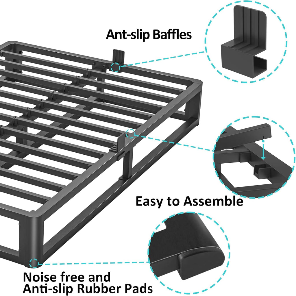 Firpeesy Upgrade Anti Bending and Round Corner Legs 10 inch Metal King Bed Frame 3500 LBS Heavy Steel Slats Support Platform Bed Frames No Box Spring Needed Platform Noise Free Easy Assembly