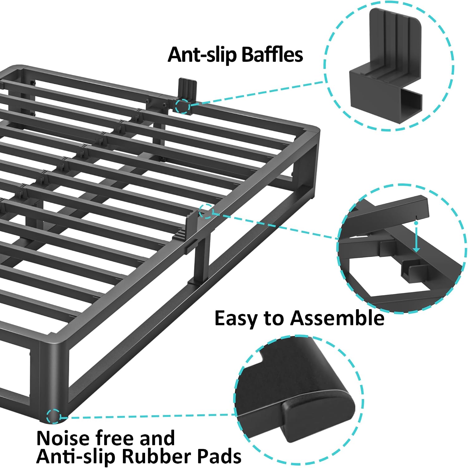 Firpeesy Upgrade Anti Bending and Round Corner Legs 10 inch Metal King Bed Frame 3500 LBS Heavy Steel Slats Support Platform Bed Frames No Box Spring Needed Platform Noise Free Easy Assembly