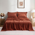S VICTORY SYMBOL 100% Organic Linen Sheets Set Queen Size 4 Pieces(1 Flat Sheet & 1 Fitted Sheet & 2 Pillowcase) Natural Flax Bedding,GOTS Certified,16inch Deep Pocket Sheet,Burgundy