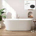 FerdY Santorini 67' Acrylic Freestanding Tub, Gracefully Shaped Contemporary Soaking Tub, Glossy White, cUPC Certified, Matte Black Toe-tap Drain and Overflow