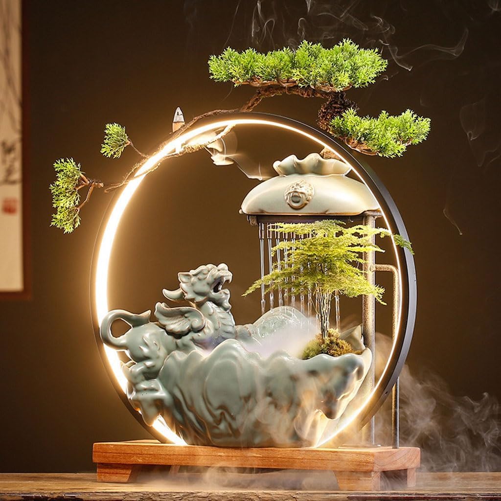 GUERNSEY Tabletop Fountain Chinese Style Water Ornaments Home Living Room Fountain Circulating Water Ornaments Office Desktop Fountain Ornaments Indoor Waterfall Feature Indoor Fountain