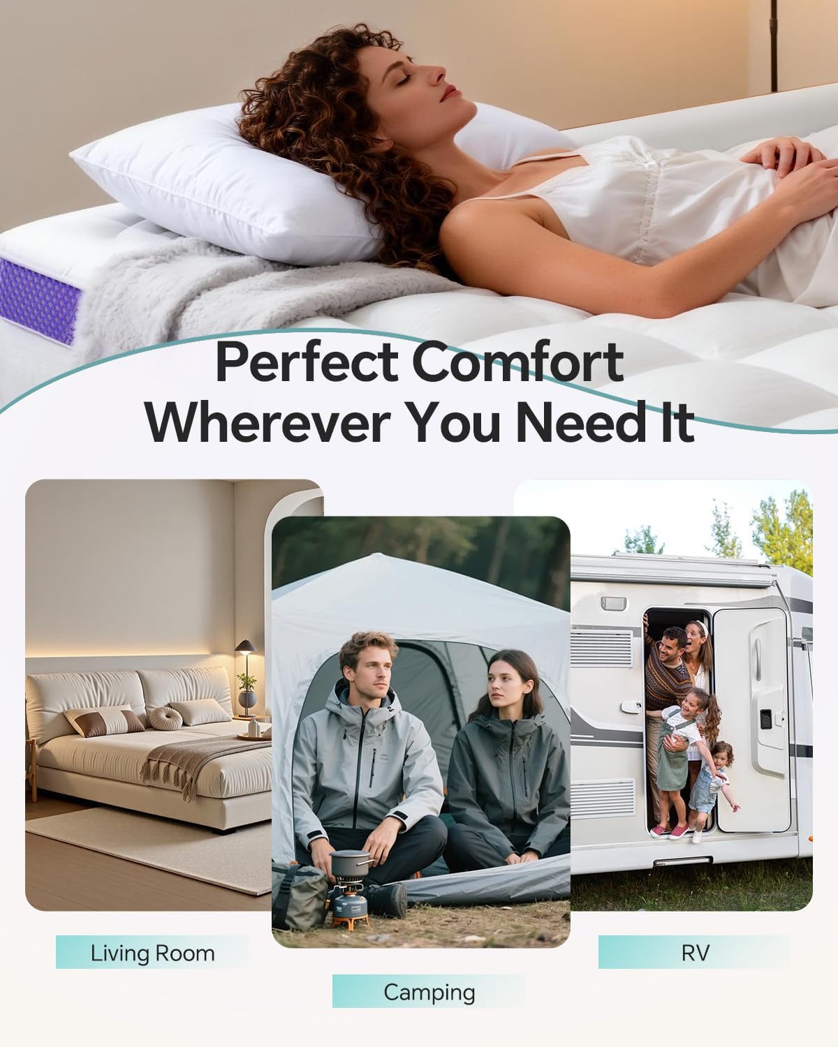ChiXpace Dual Layer 4 Inch Memory Foam Mattress Topper Full - 2 Inch Gel Memory Foam and 2 Inch Pillow Top Mattress Pad, 7-Zone Egg Crate Full Size Mattress Topper(White)