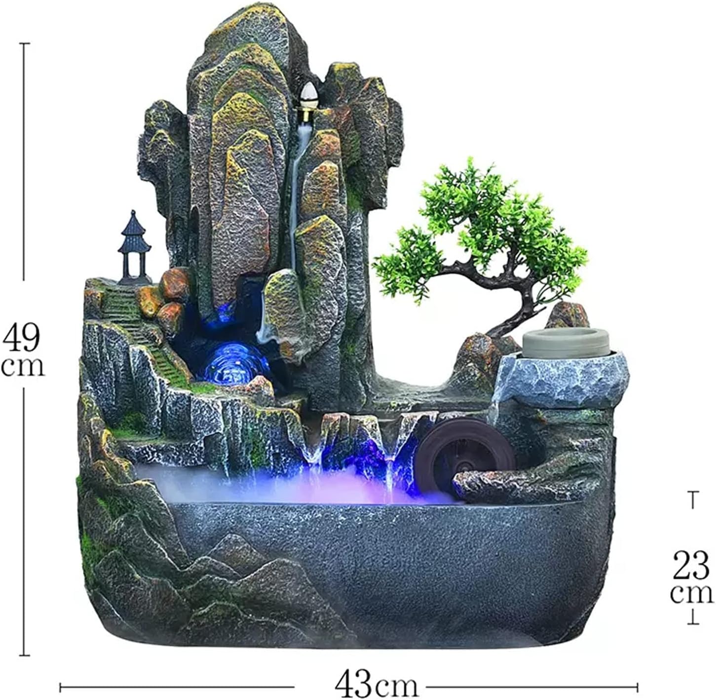 HIHELO Desktop Fountain Tabletop Fountain with Cascading Rock Waterfall and Rockery Stream Indoor Waterfall Function with Automatic Pump for Home Office Water Fountain Outdoor (Size : Large)