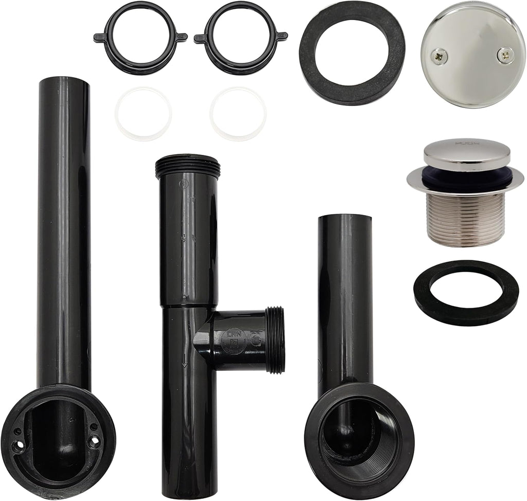 Westbrass 593144-4-05 14' Black Poly Tubular Bathtub Waste & Overflow Assembly with Tip-Toe Drain Plug and 2-Hole Faceplate, Polished Nickel (4-Pack)