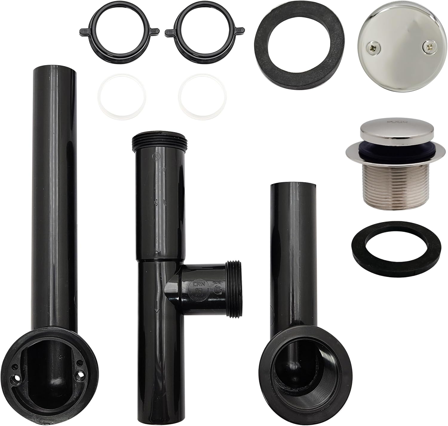 Westbrass 593144-4-05 14' Black Poly Tubular Bathtub Waste & Overflow Assembly with Tip-Toe Drain Plug and 2-Hole Faceplate, Polished Nickel (4-Pack)