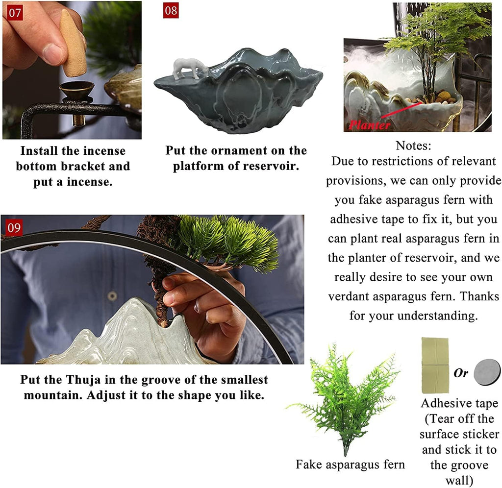Peacock Tabletop Water Fountains Indoor Waterfall with Mist Zen Decor for Meditation Japanese Decor with Fake Plants Feng Shui Decoration for Good Luck Wealth