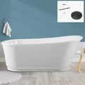FerdY Langkawi 67' Acrylic Freestanding Bathtub, White Modern Stand Alone Soaking Bathtub, cUPC Certified, Matte Black Drain and Minimalist Linear Design Overflow Included, Easy to Install, 02568T