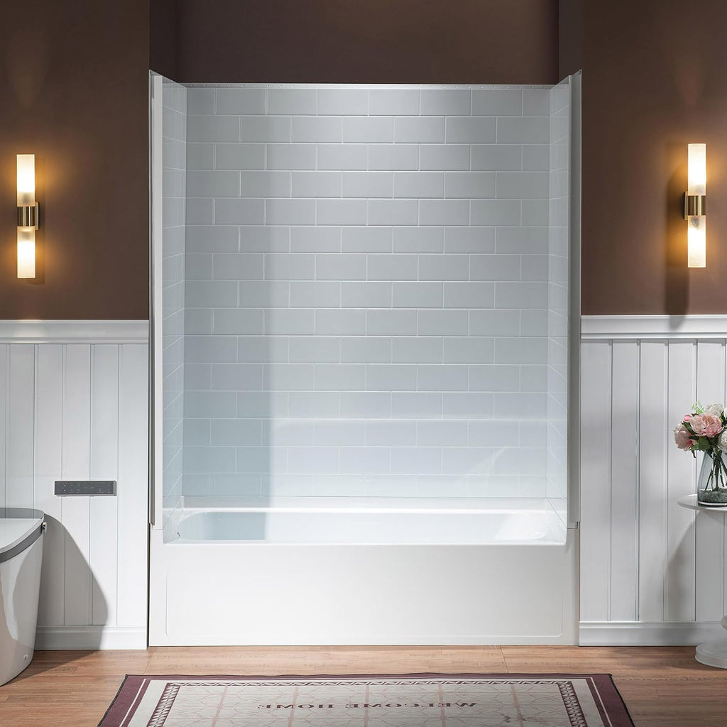 WOODBRIDGE 60' x 32' Four-Piece Direct-to-Stud Alcove Tub Surround with Left-Drain Soaking Bathtub Combo in White
