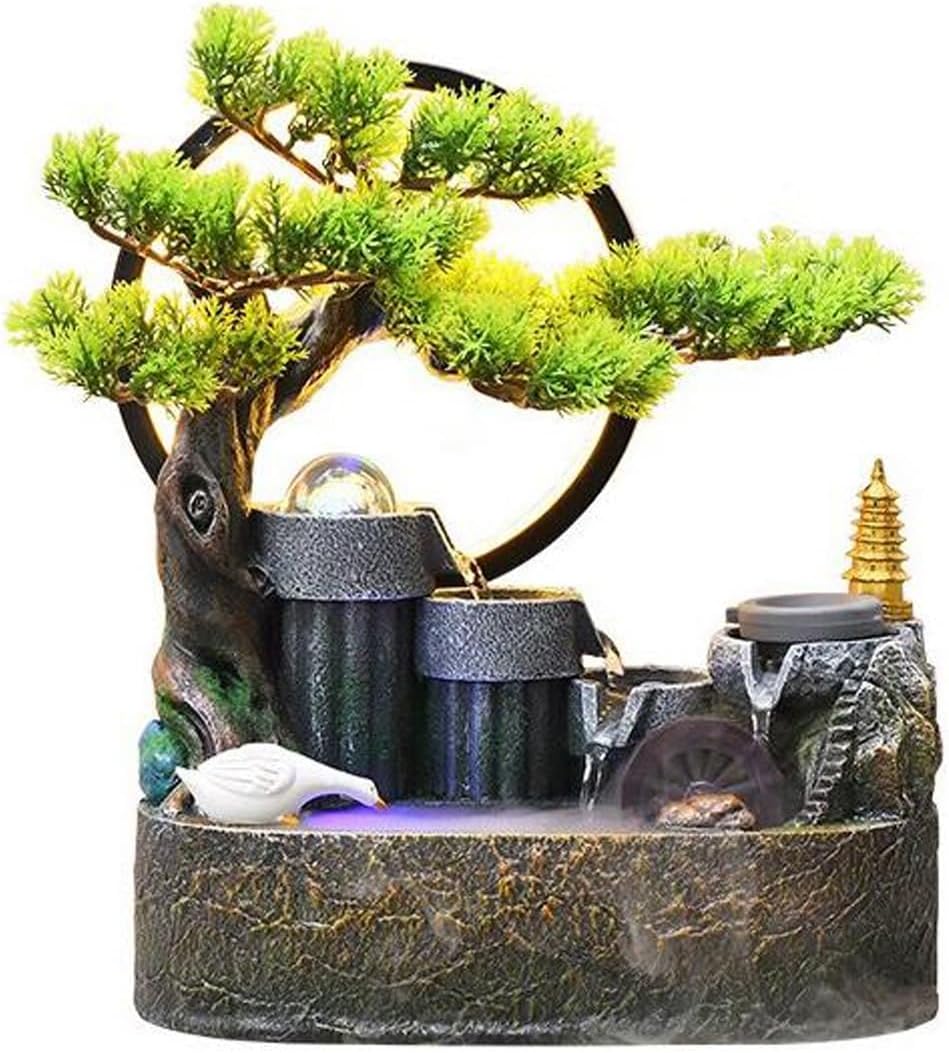 Tabletop Fountain Rockery, Flowing Water Bonsai Circular Fountain Decoration Indoor Porch Living Room Tabletop Decoration Green Plant Tabletop Landscape Tabletop Water Fountain (Size : Small)