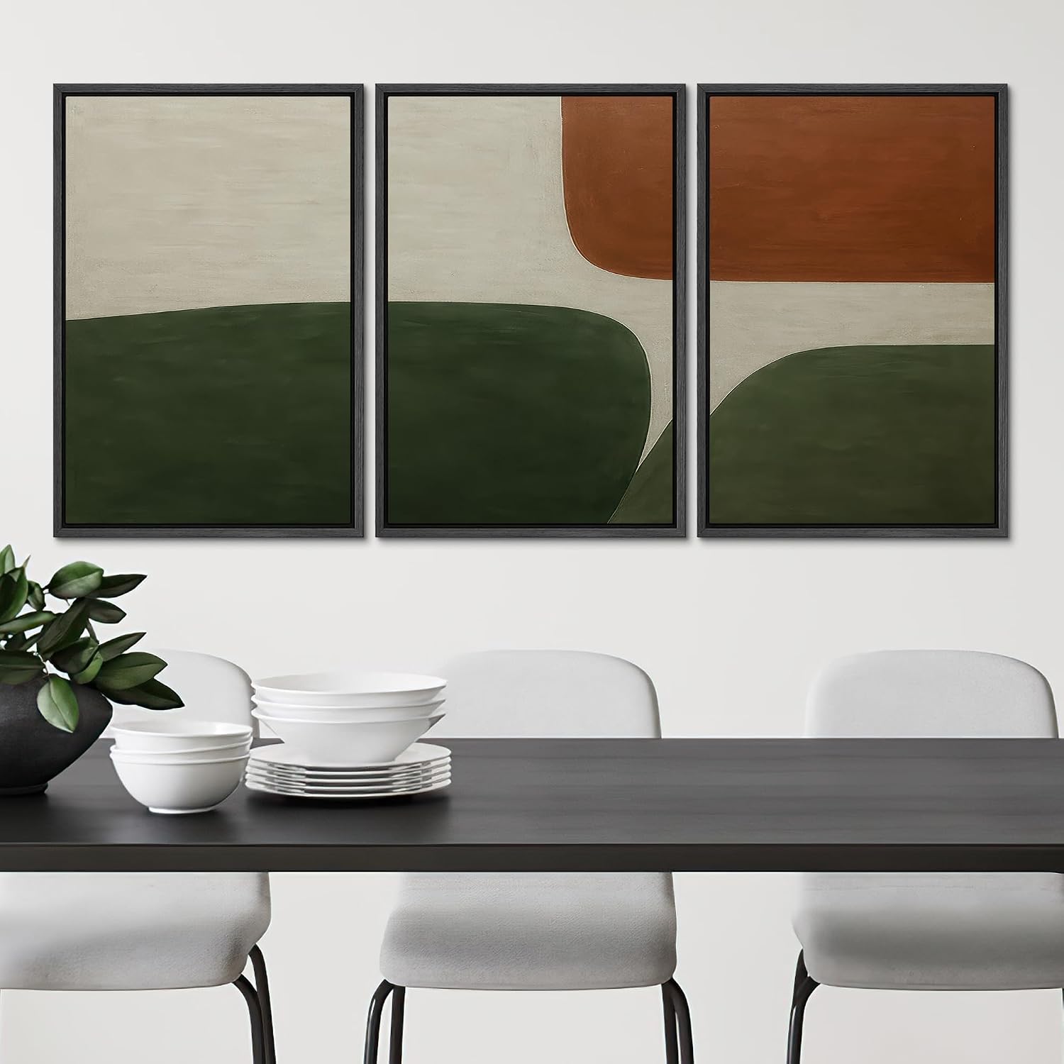 SIGNLEADER Framed Canvas Print Wall Art Set Green Rust Minimalist Color Block Abstract Illustrations Modern Art Boho Decorative for Living Room, Bedroom, Office - 24'x36'x3 BLACK