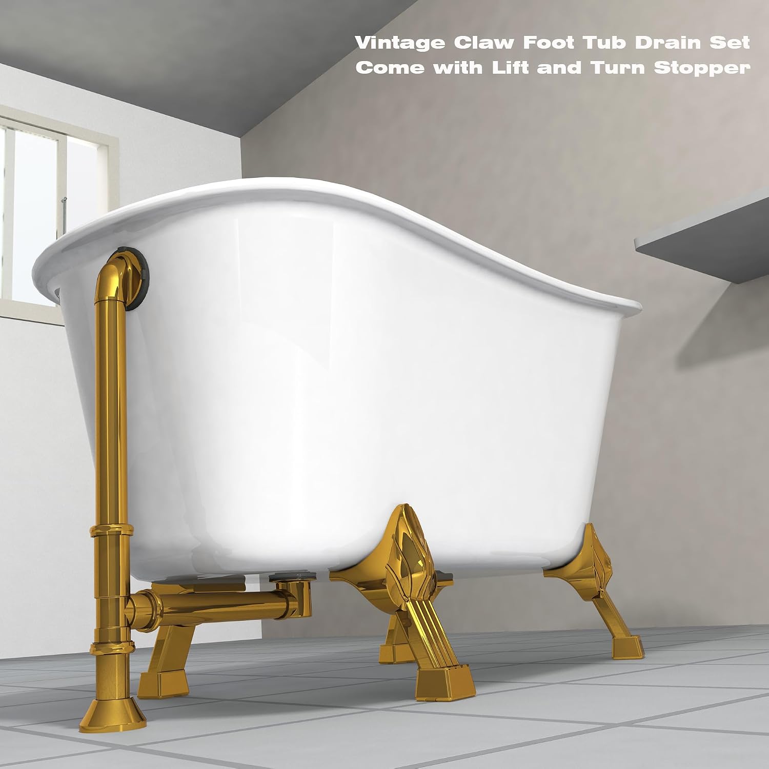 Artiwell Vintage Claw Foot Tub Drain Kit with Lift and Turn Bath Drain Stopper, 1-1/2' Brass Tubular Leg Tub Bathtub Waste and Overflow Drain Assembly with Drain Plug and Bathtub Overflow Cover