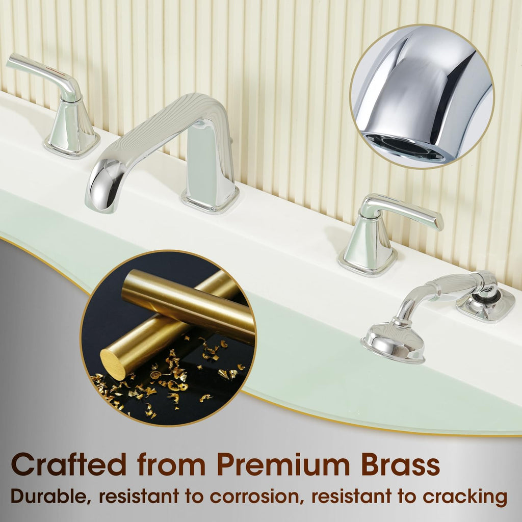 Roman Bathtub Faucet with Sprayer, Qinkell Tub Faucet Set with Valve, 4 Hole Deck Mount Tub Faucets, 2 Handle High Flow Tub Filler with Hand Shower and Supply Lines Polished Chrome